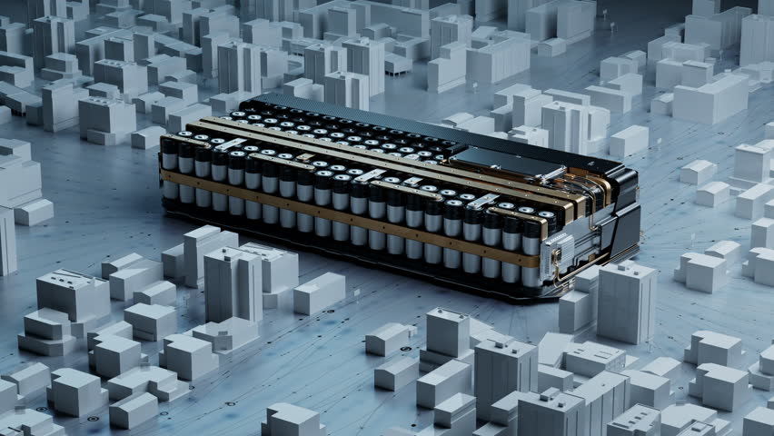 Futuristic city powered by giant battery