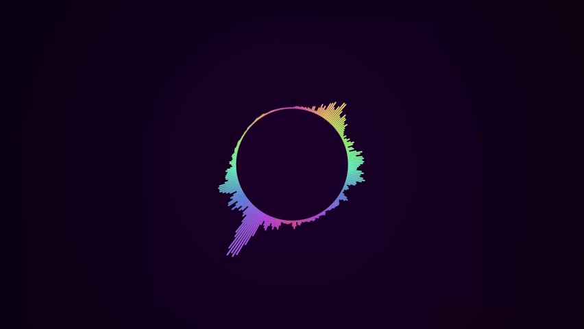 Digital Audio Spectrum Animation with Colorful Circular Equalizer Bars on Dark Background, Futuristic Music Visualizer Loop for DJ, Streaming, and Motion Graphics