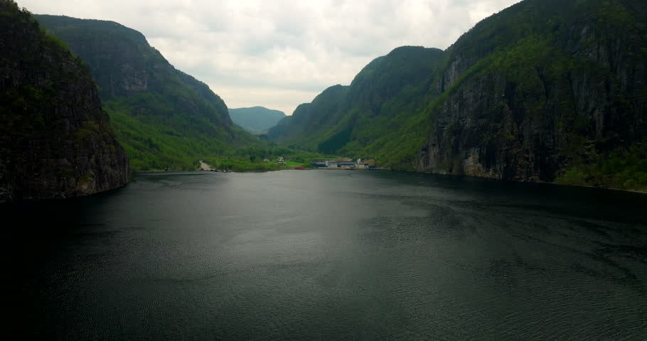 Calm Water Of Boknafjorden With Fish Farm At Tatlandsvik In Norway. - aerial shot