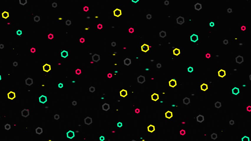 Hexagon Geometric Pattern Loop Motion Graphics Black Background Neon Colors