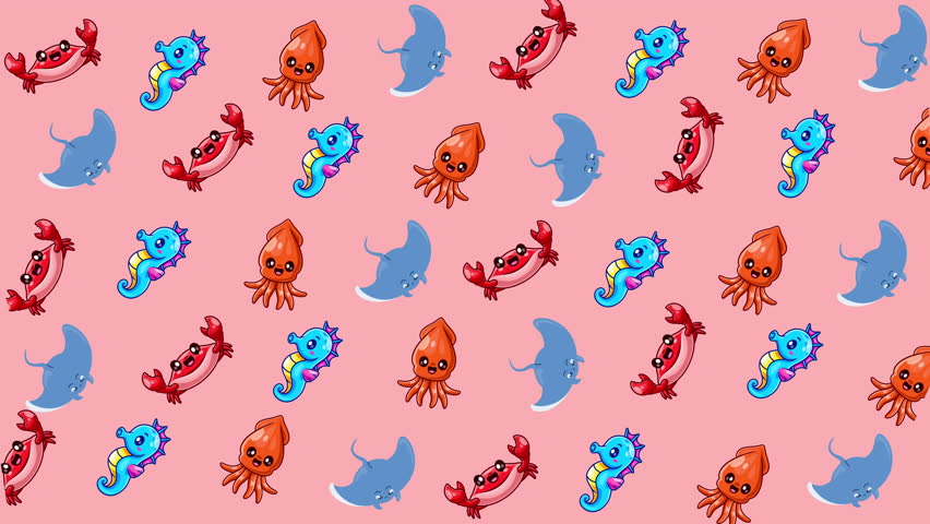 Pink background with sea creatures pattern suitable for oceanthemed designs, kids products, stationery, textiles, and underwaterthemed events.
