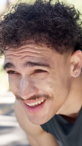 Athlete, sweating and man with tired breathing outdoor for running fatigue, cardio break and fitness. Runner, exhausted person and exhale in nature for intense workout, exercise burnout and recovery