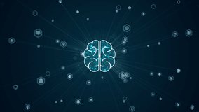 Motion graphic of digital brain icon with connected symbols representing artificial intelligence, neural networks, and advanced cognitive technology. - Powered by Shutterstock - Get 15% off with code: PIKWIZARD15
