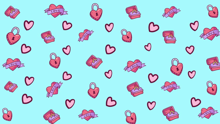 Pattern of hearts locks and love tattoos on blue background. Ideal for valentines day invitations, romantic designs, or lovethemed projects.
