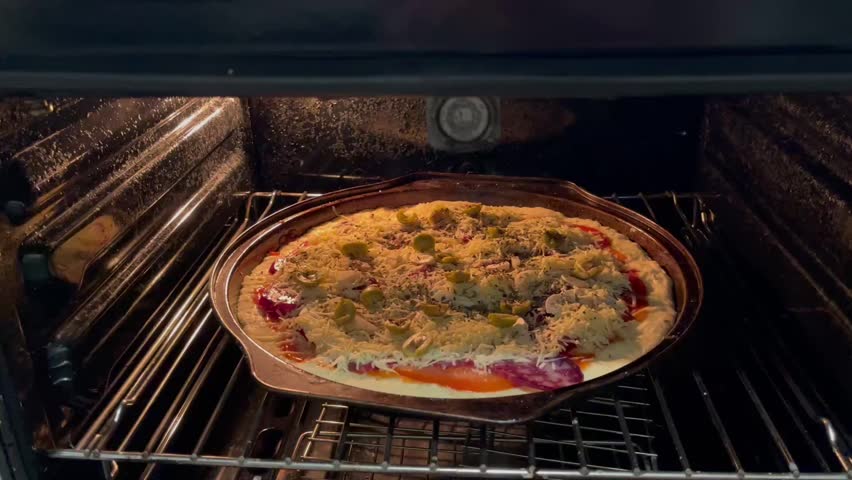 Baking pizza in a domestic oven.
