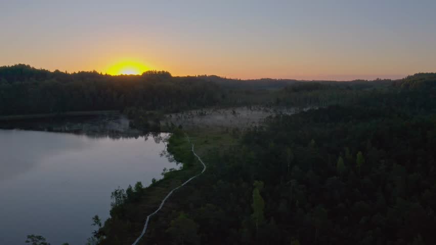 Aerial View of Lake at Sunrise