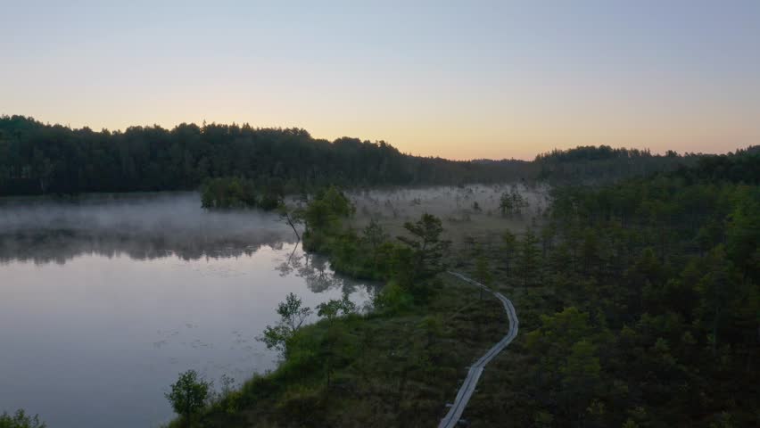 Aerial View of Lake at Sunrise