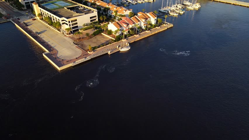 Drone Footage Of Urban Riverside Marina And Downtown Cityscape In Jacksonville Florida
