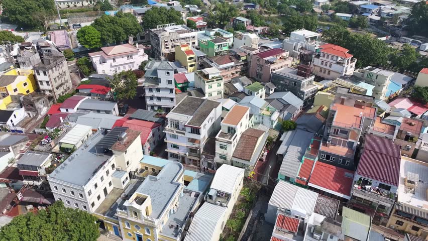 Aerial View of Coloane Village Dense Residential District in Macau