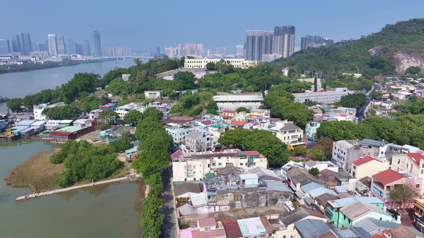 Aerial View of Coloane Village Dense Residential District in Macau