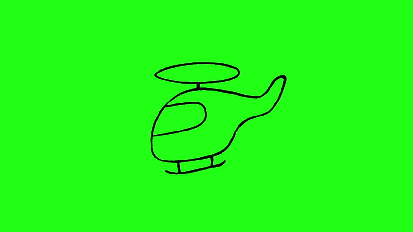 4K Hand drawn helicopter icon frame by frame animation on chroma key green screen background.
