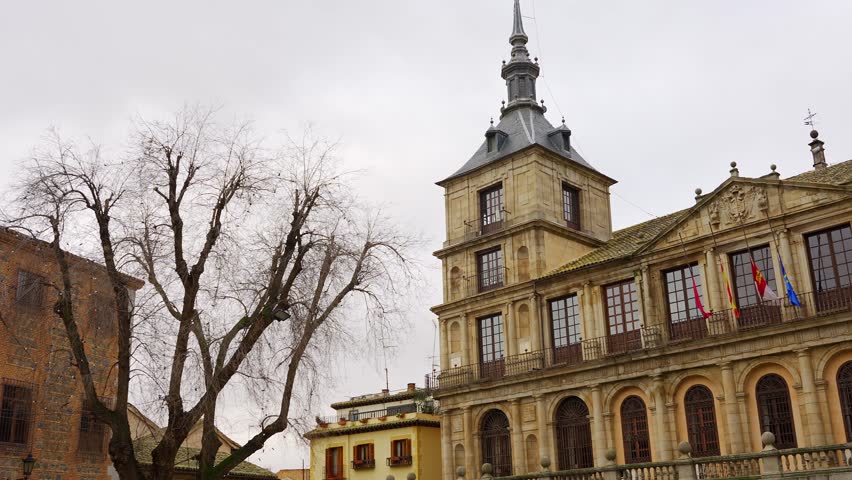 Main facade of the Toledo City Hall, a classic building of great beauty, Spain, Castilla La Mancha.