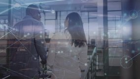 Animation of financial data processing over diverse business people in office. Global sports fitness data processing and digital interface concept digitally generated video. - Powered by Shutterstock - Get 15% off with code: PIKWIZARD15