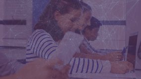 Animation of network of connections over diverse schoolchildren learning. Global education and digital interface concept digitally generated video. - Powered by Shutterstock - Get 15% off with code: PIKWIZARD15