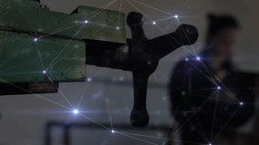 Animation of network of connections over caucasian female worker using tablet. Global business and digital interface concept digitally generated video. - Powered by Shutterstock - Get 15% off with code: PIKWIZARD15