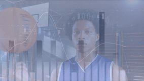 Animation of financial data processing over african american basketball player. global sports and data processing concept digitally generated video. - Powered by Shutterstock - Get 15% off with code: PIKWIZARD15