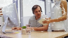 Animation of data processing over caucasian business people in office. Global business and digital interface concept digitally generated video. - Powered by Shutterstock - Get 15% off with code: PIKWIZARD15