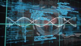 Animation of data processing with dna strand on black background. Global technology, computing and digital interface concept digitally generated video. - Powered by Shutterstock - Get 15% off with code: PIKWIZARD15