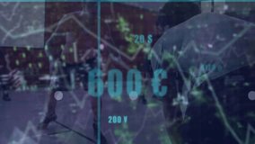 Animation of statistical data processing against team of male basketball players playing basketball. Sports technology concept - Powered by Shutterstock - Get 15% off with code: PIKWIZARD15