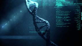 Animation of data processing over 3d dna strand spinning. global science, computing, data processing and digital interface concept digitally generated video. - Powered by Shutterstock - Get 15% off with code: PIKWIZARD15