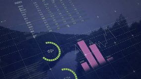 Animation of financial data processing over landscape. Global business, finances and digital interface concept digitally generated video. - Powered by Shutterstock - Get 15% off with code: PIKWIZARD15