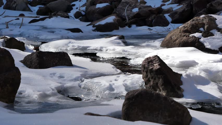 Winter Flow of South Boulder Creek Through Ice and Snow – Eldorado Canyon, Colorado, 4K