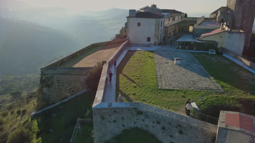 Aerial view of Palmela Castle in Setúbal, and the greenery around it.