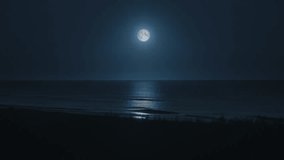 Calm ocean at night under a full moon, reflecting moonlight on the water, capturing serene seascapes, peaceful ambiance, and natural beauty. - Powered by Shutterstock - Get 15% off with code: PIKWIZARD15