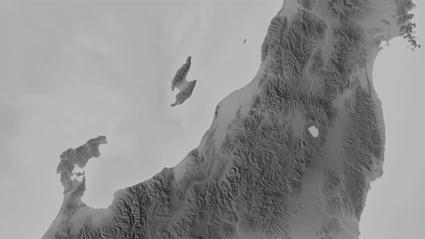 Niigata region, Japan, extruded. Grayscale map