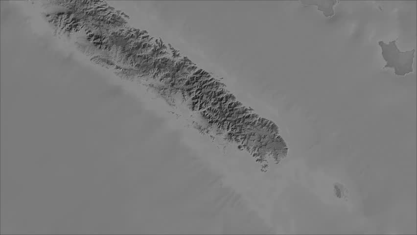 Sud region, New Caledonia, extruded. Grayscale map