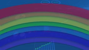 Animation of statistical data processing over rainbow icon against blue background. Business data technology concept - Powered by Shutterstock - Get 15% off with code: PIKWIZARD15