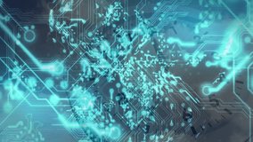 Starting from faint clock face circuit overlay pulsing turquoise nodes and showing data flow. Technology, innovation, digital, futuristic, network, connectivity, abstraction - Powered by Shutterstock - Get 15% off with code: PIKWIZARD15