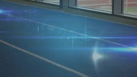 Female and male runners entering blue track HUD nodes expanding syncing to steps for sports data. Duo, training, run, futuristic, holographic, augmented, overlay - Powered by Shutterstock - Get 15% off with code: PIKWIZARD15