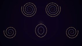 Digital motion graphic featuring five symmetrical glowing spirals made of light particles. The elements rotate and pulsate against a dark purple background. Static shot, nobody. - Powered by Shutterstock - Get 15% off with code: PIKWIZARD15
