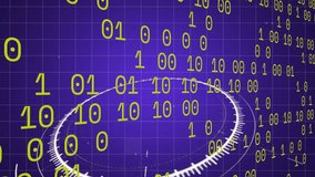 Animation of blue and yellow lines over building model over violet background with binary code. Design, architecture and technology concept digitally generated video. - Powered by Shutterstock - Get 15% off with code: PIKWIZARD15