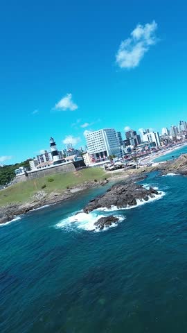 Lighthouse At Salvador In Bahia Brazil. Travel Landscape. Downtown Background. Tourism Destinations. Vacations Destination. Stunning Cityscape. Lighthouse At Salvador In Bahia Brazil.