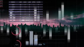 Animation of statistics and data processing over landscape on black background. Global business, computing and data processing concept digitally generated video. - Powered by Shutterstock - Get 15% off with code: PIKWIZARD15