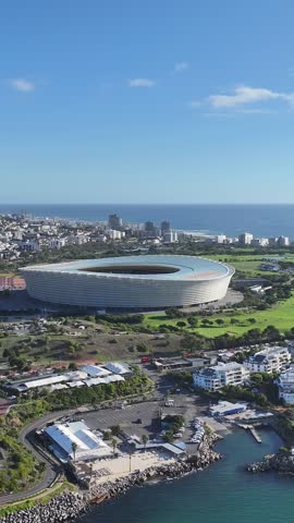 Sports Center At Cape Town In Western Cape South Africa. Football Field Landmark. Soccer Stadium. Cape Town At Western Cape South Africa. Table Mountain Travel. Coast City Skyline.