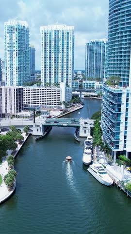 Downtown Miami Florida United States. Aerial view of scenic buildings and traffic at landmark avenues. Miami Florida. Miami United States. Travel destination. Vacation travel.