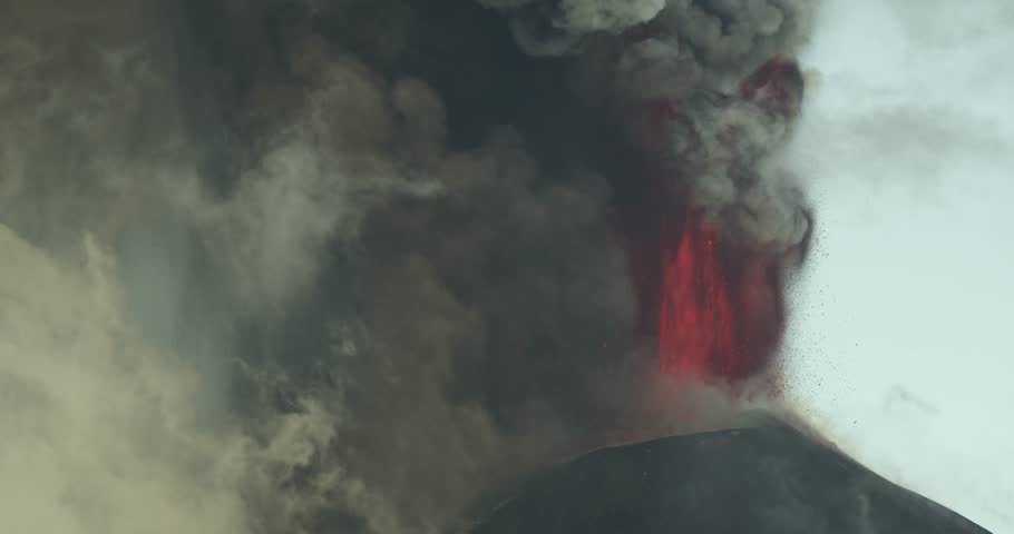 Lava fountains from the Etna volcano. Etna paroxysm in the summit area of the southeast crater with violent lava fountains
