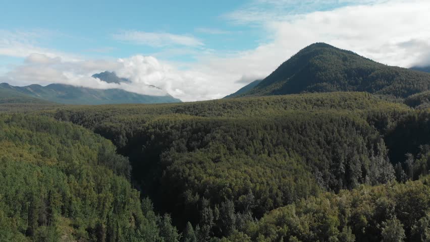 Aerial view of Alaskan wilderness at Glenn Highway Thunderbird Falls Trail