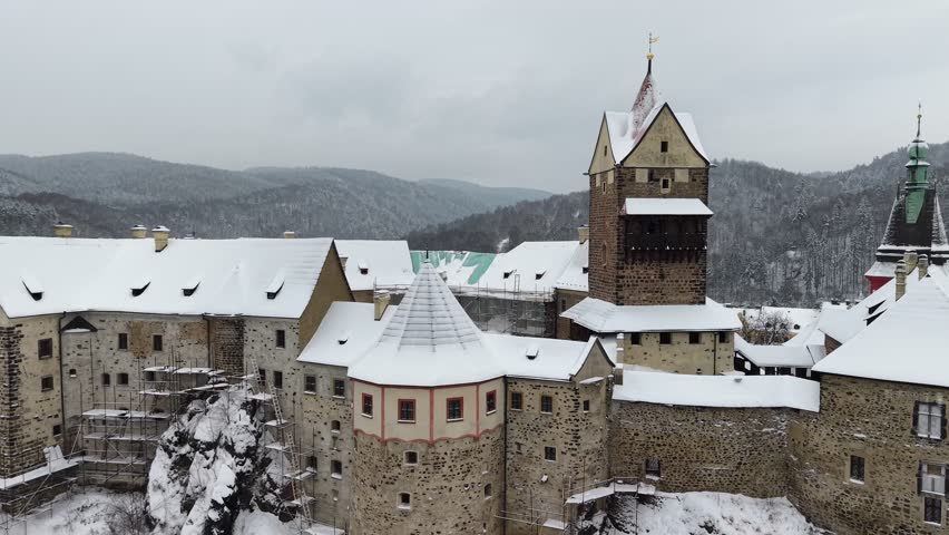 Snow Covered Loket Castle near Karlovy Vary, Czech Republic