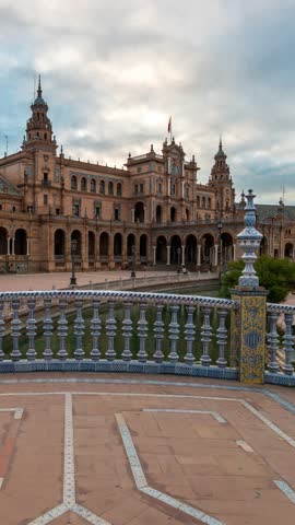Seville Spain, time lapse at Plaza de Espana square (vertical)