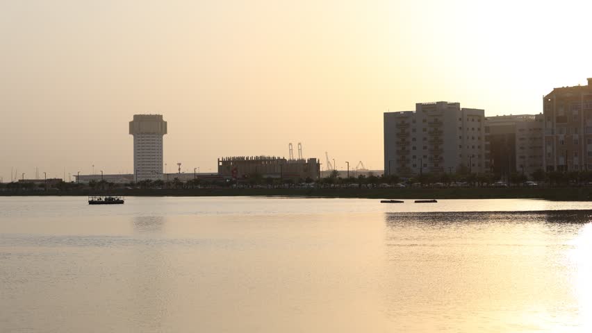  Jeddah city , Saudi Arabia - view of Jeddah beach - Red Sea corniche - 4k video