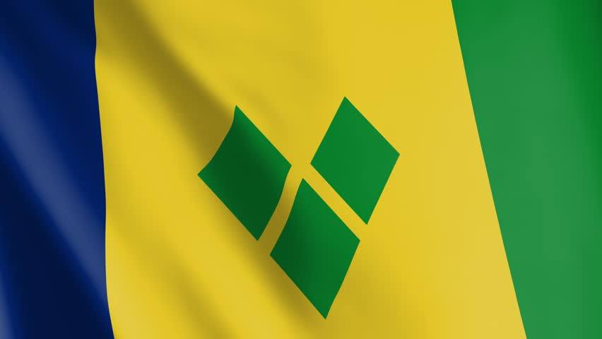 Flag of Saint Vincent and the Grenadines (SVG) animated background. Symbol of the nation and the culture. Waving flag in the wind footage. The ensign is also called the Gems.