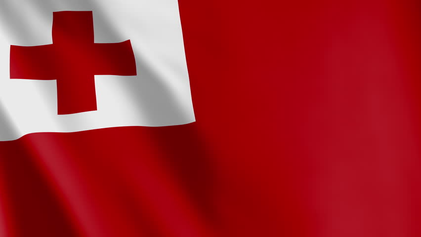 Flag of Tonga animated background. Symbol of the Tongan nation and the culture. Waving flag in the wind footage. State ensign of the island country in Polynesia.