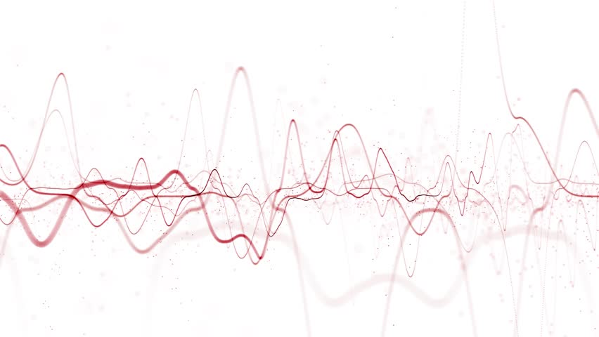 Abstract red heartbeat curve lines oscillation with dots loop motion on white background.
