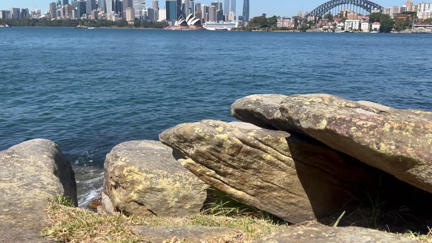 Landscape view of Sydney downtown skyline and Sydney Harbour Bridge in New South Wales Australia. 