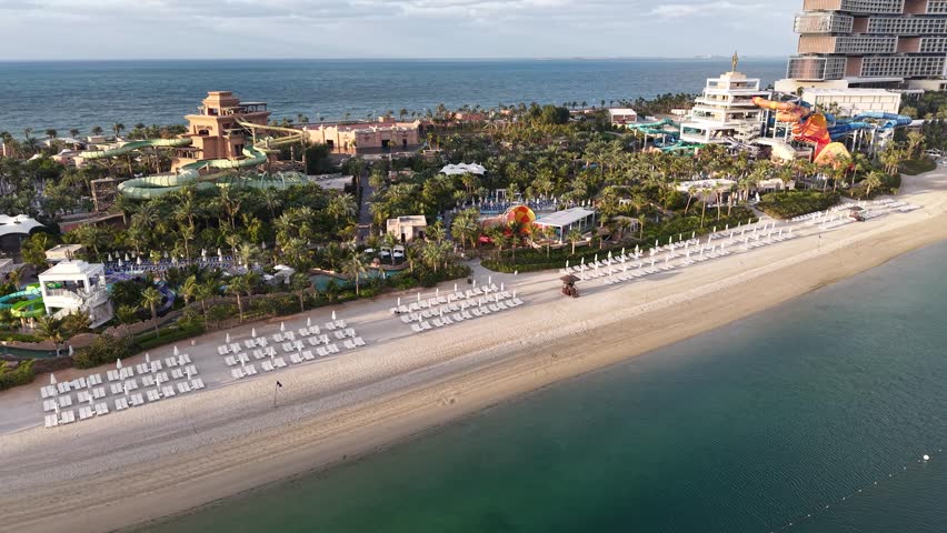 Aerial view of a water park on Palm Jumeirah, Dubai, United Arab Emirates