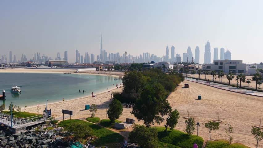 Drone shot of Jumeirah Beach in Dubai, United Arab Emirates